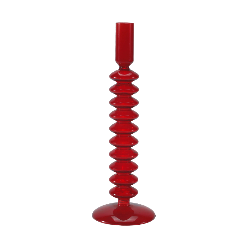 8*20 suporte de vela de vidro bolha empilhado vermelho