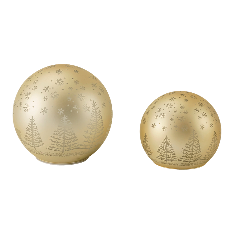 Bola de LED de cena de floresta dourada / bola de LED com ornamento de listra vermelha e branca (com LED)
