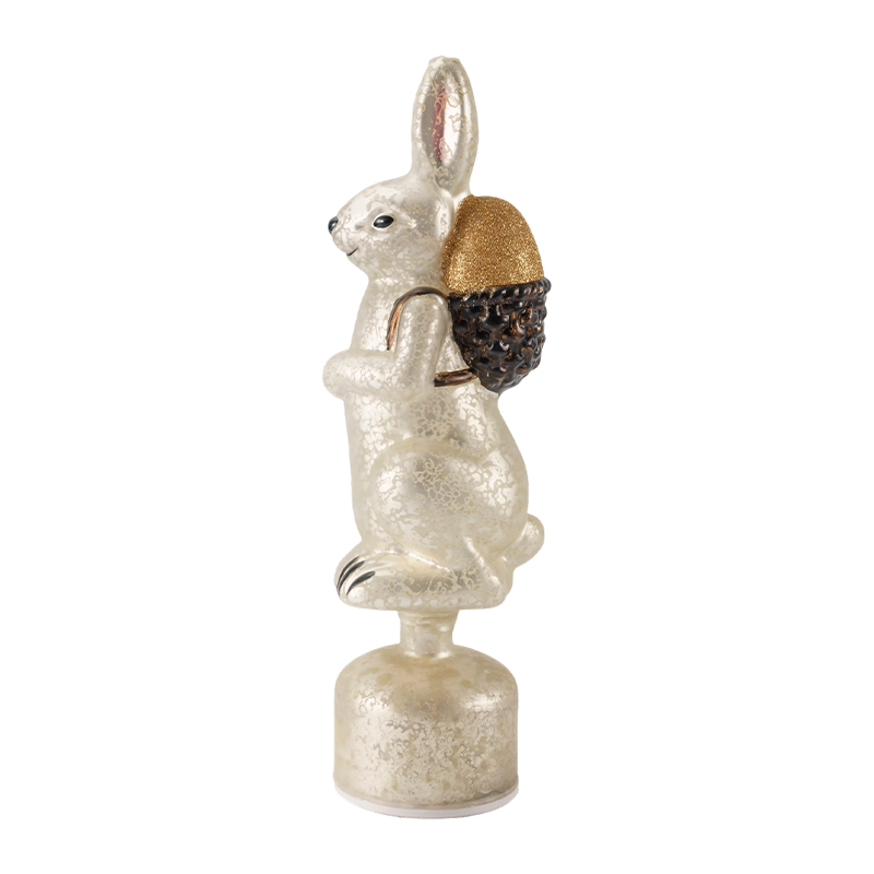 Estatueta de coelho de vidro de mercúrio vintage (acabamento prateado/branco antigo)