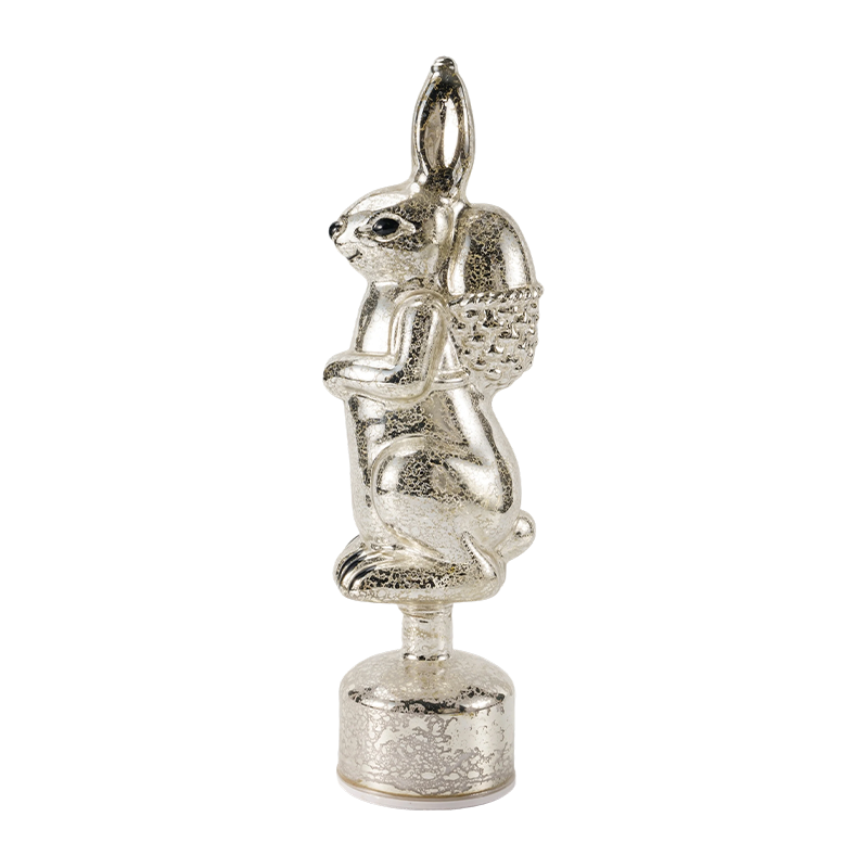 Estatueta de coelho de vidro de mercúrio vintage (acabamento prateado/branco antigo)