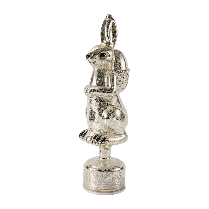 Estatueta de coelho de vidro de mercúrio vintage (acabamento prateado/branco antigo)