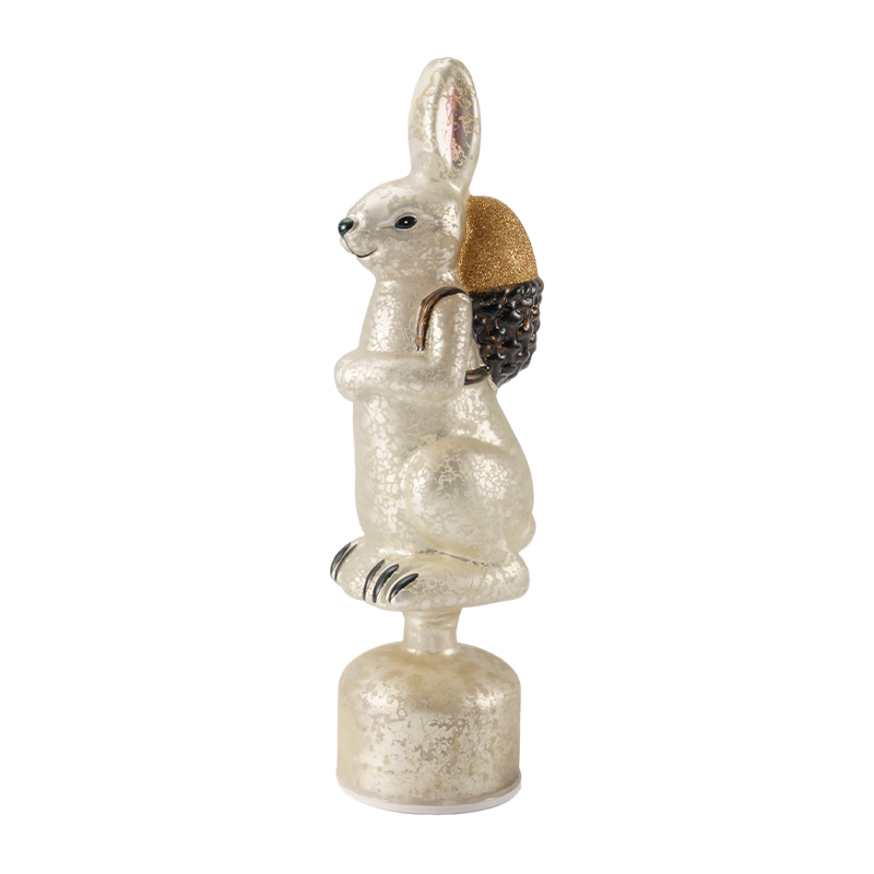 Estatueta de coelho de vidro de mercúrio vintage (acabamento prateado/branco antigo)