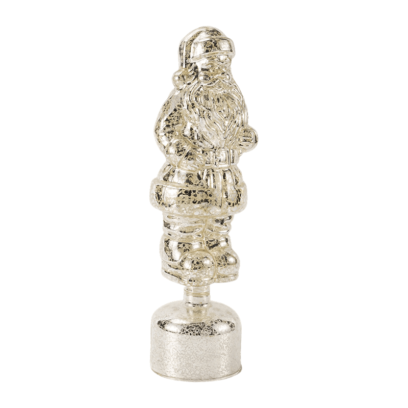 Estatueta de Papai Noel em vidro de mercúrio vintage (acabamento vermelho / prateado / verde claro)
