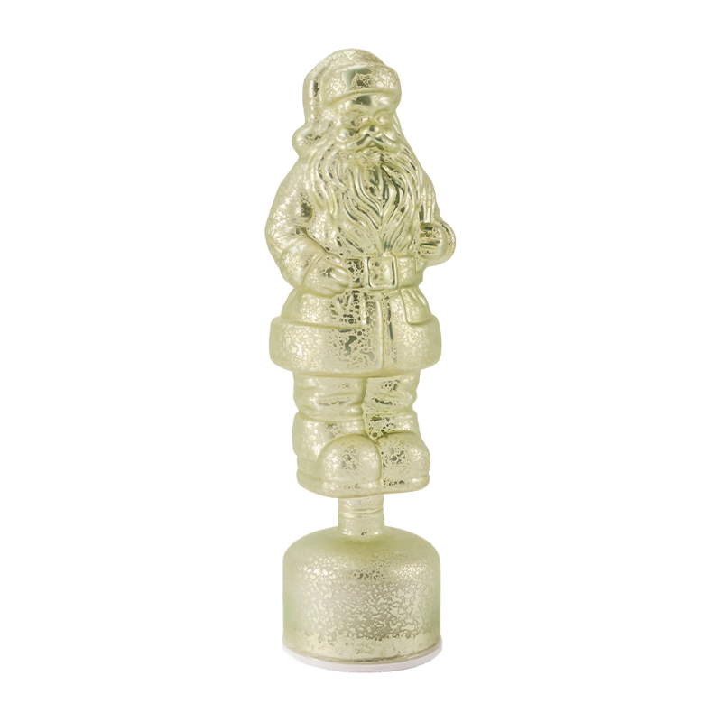 Estatueta de Papai Noel em vidro de mercúrio vintage (acabamento vermelho / prateado / verde claro)