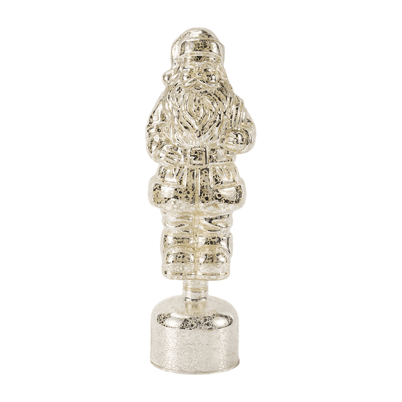 Estatueta de Papai Noel em vidro de mercúrio vintage (acabamento vermelho / prateado / verde claro)