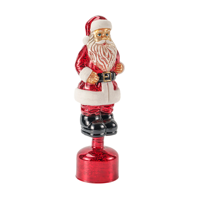 Estatueta de Papai Noel em vidro de mercúrio vintage (acabamento vermelho / prateado / verde claro)