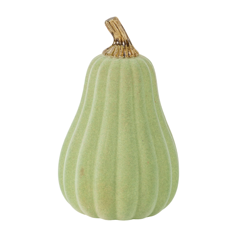 Cabaça flocada em forma de pêra / decoração de abóbora com brilho metálico