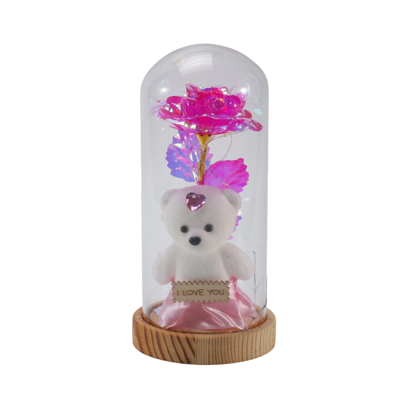 Luz Cloche de vidro Galaxy Rose (com/sem ursinho de pelúcia, várias cores)