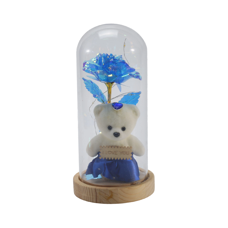 Luz Cloche de vidro Galaxy Rose (com/sem ursinho de pelúcia, várias cores)