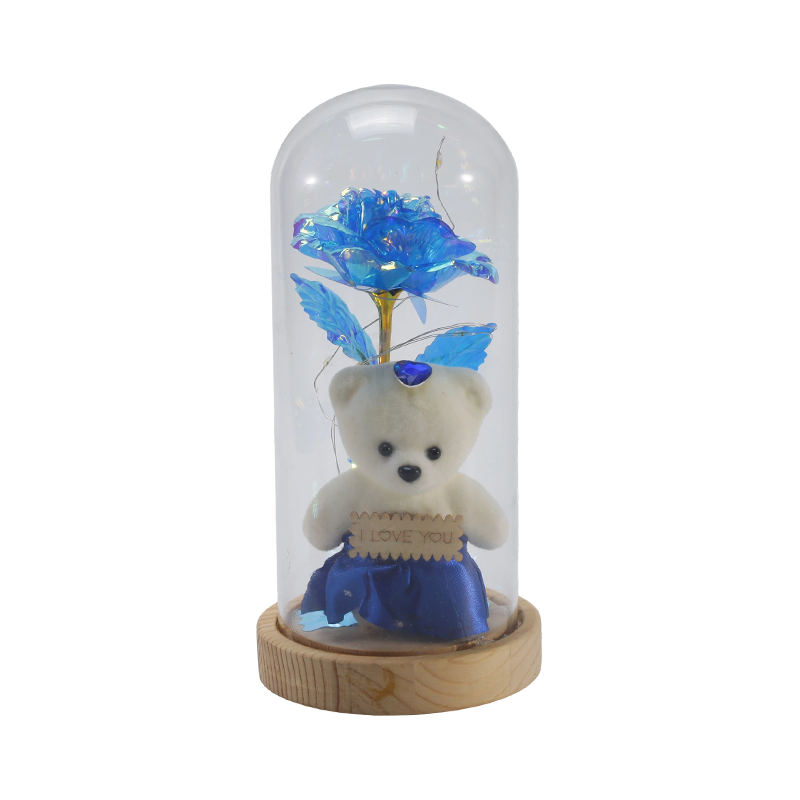 Luz Cloche de vidro Galaxy Rose (com/sem ursinho de pelúcia, várias cores)
