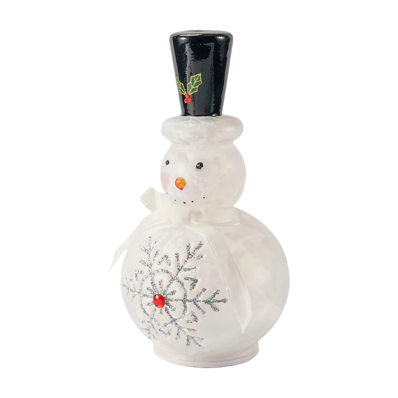 Estatueta de boneco de neve de vidro festivo (acabamento branco transparente/fosco)