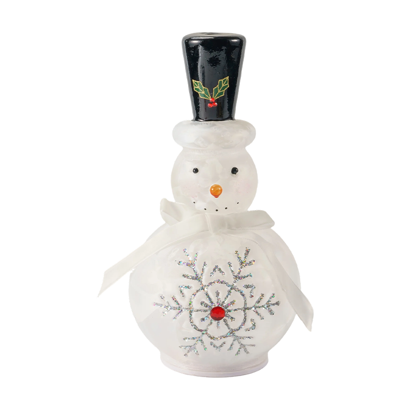 Estatueta de boneco de neve de vidro festivo (acabamento branco transparente/fosco)