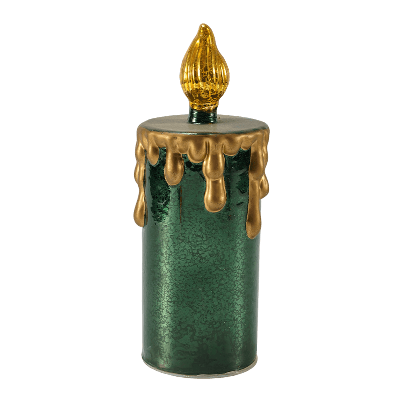 Vela de vidro de mercúrio vintage e estatueta de pinha (acabamento verde/dourado)