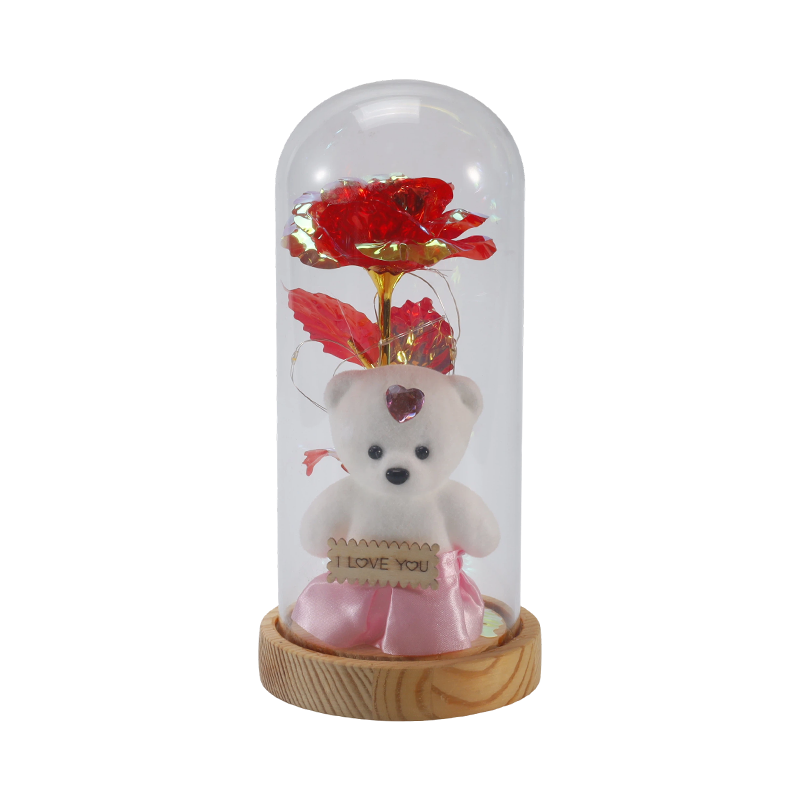 Luz Cloche de vidro Galaxy Rose (com/sem ursinho de pelúcia, várias cores)