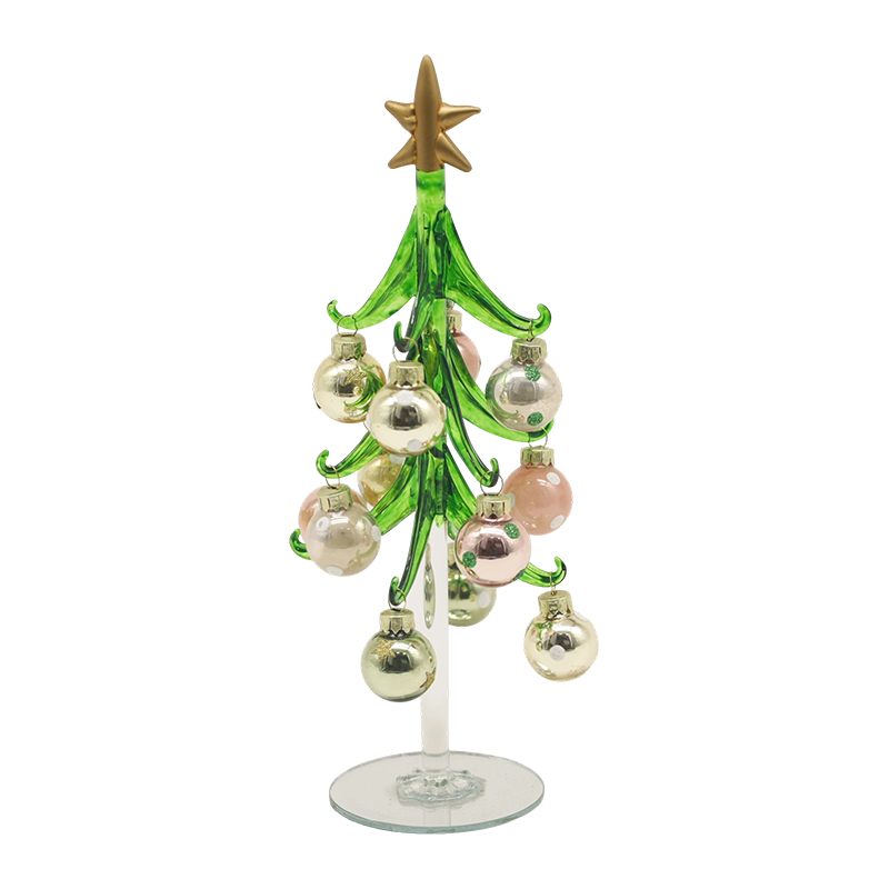 Árvore de Natal festiva de vidro 10×25 cm e 10×30 cm adornada com opções de bolas decorativas