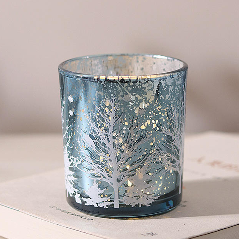 8*9cm galvanizado esculpido vidro castiçal titular copo decoração festiva edição