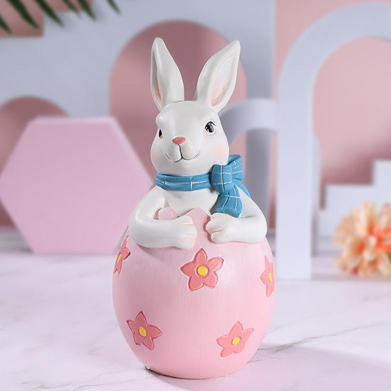 Conjunto de decoração de estatueta de coelhinho da Páscoa de resina de 8 * 16 cm