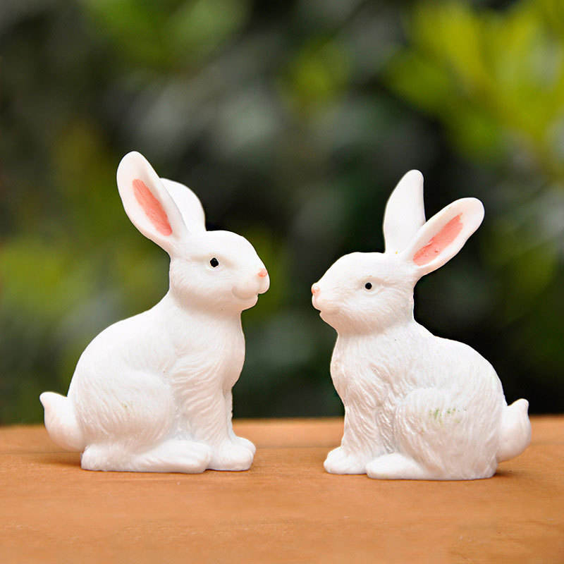 Conjunto de decoração de estatueta de coelhinho da Páscoa em resina de 8 cm