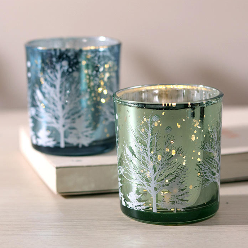 8*9cm galvanizado esculpido vidro castiçal titular copo decoração festiva edição