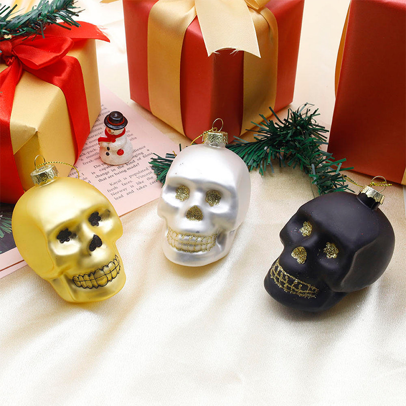 Conjunto de ornamento de caveira de vidro de Halloween de 8 * 9 cm