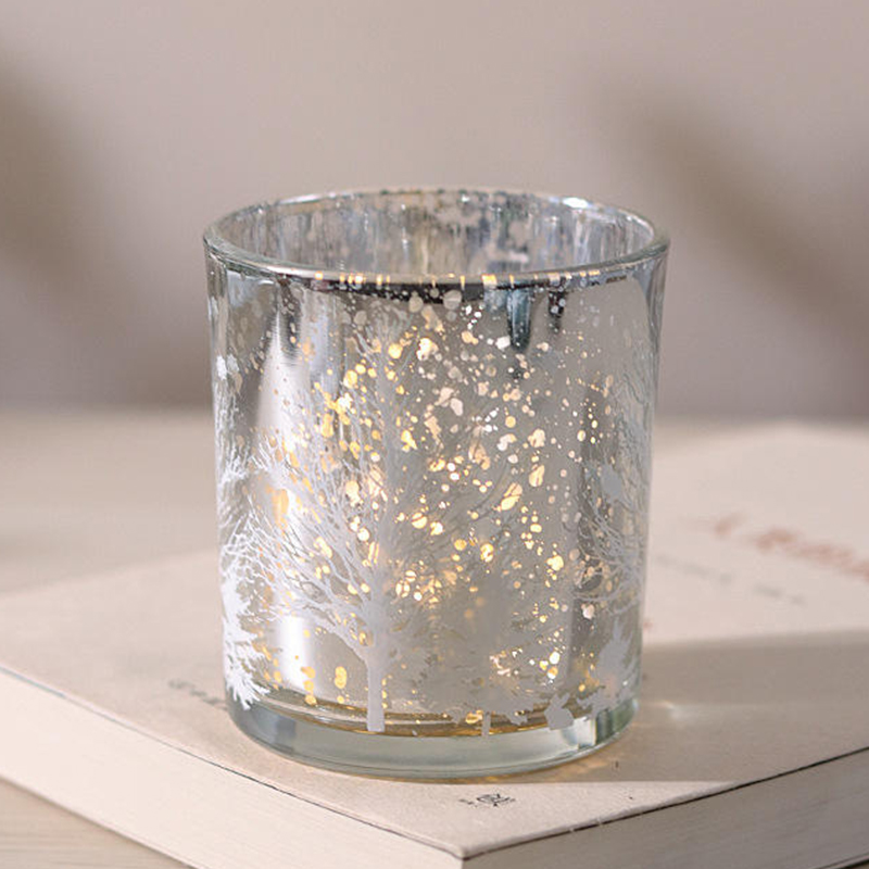 8*9cm galvanizado esculpido vidro castiçal titular copo decoração festiva edição