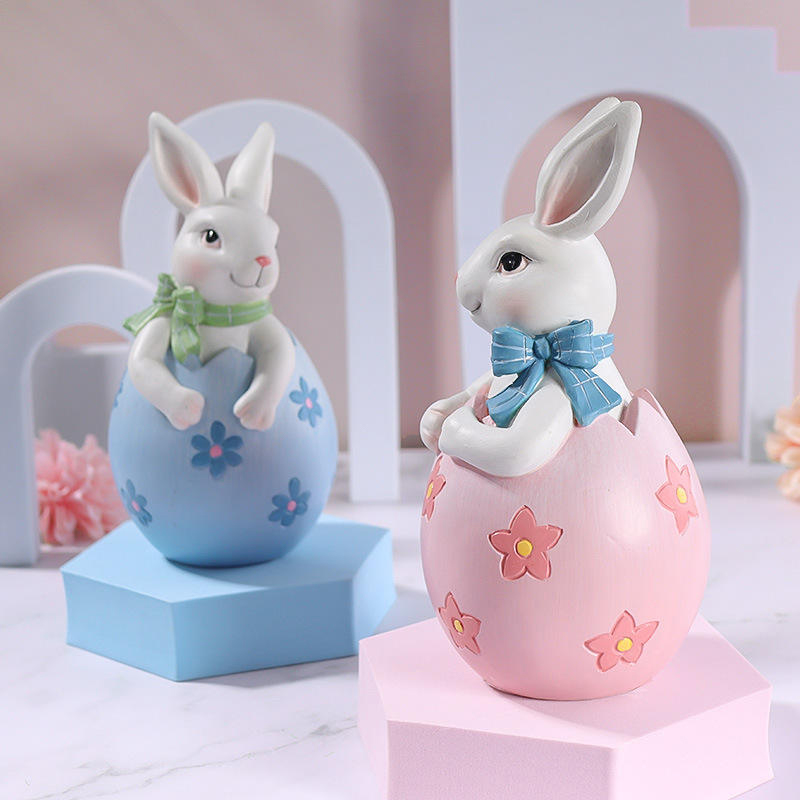 Conjunto de decoração de estatueta de coelhinho da Páscoa de resina de 8 * 16 cm
