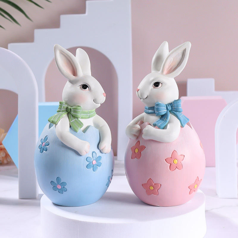 Conjunto de decoração de estatueta de coelhinho da Páscoa de resina de 8 * 16 cm