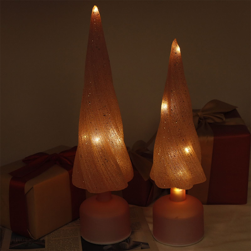 Árvore de Natal festiva de vidro giratória com tamanhos de 10 × 33 cm e 10 × 38 cm com luzes LED