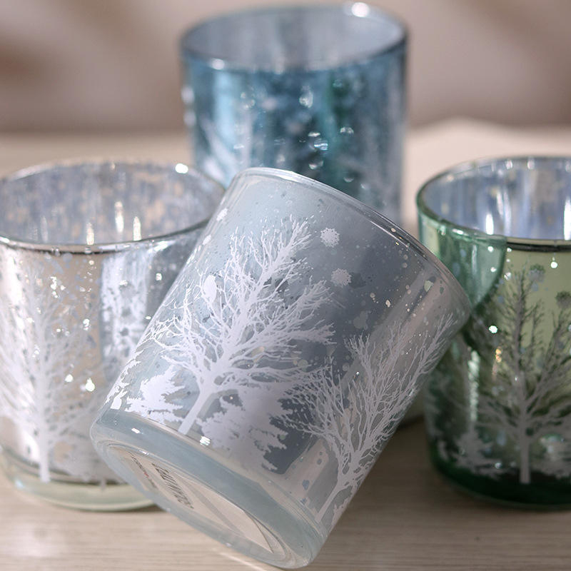 8*9cm galvanizado esculpido vidro castiçal titular copo decoração festiva edição