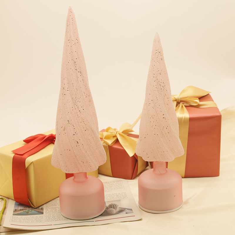 Árvore de Natal festiva de vidro giratória com tamanhos de 10 × 33 cm e 10 × 38 cm com luzes LED