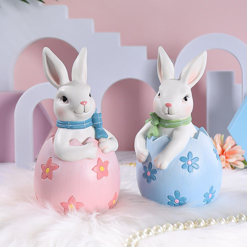 Conjunto de decoração de estatueta de coelhinho da Páscoa de resina de 8 * 16 cm