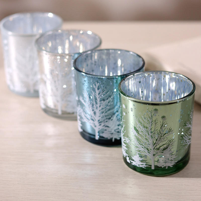 8*9cm galvanizado esculpido vidro castiçal titular copo decoração festiva edição