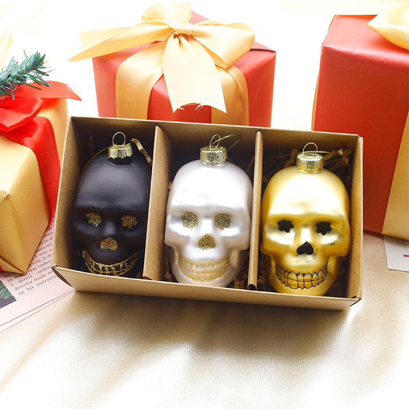 Conjunto de ornamento de caveira de vidro de Halloween de 8 * 9 cm