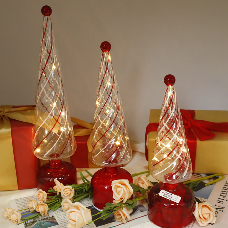 Ornamento decorativo de árvore de Natal iluminado por LED de vidro 10×25/10×30