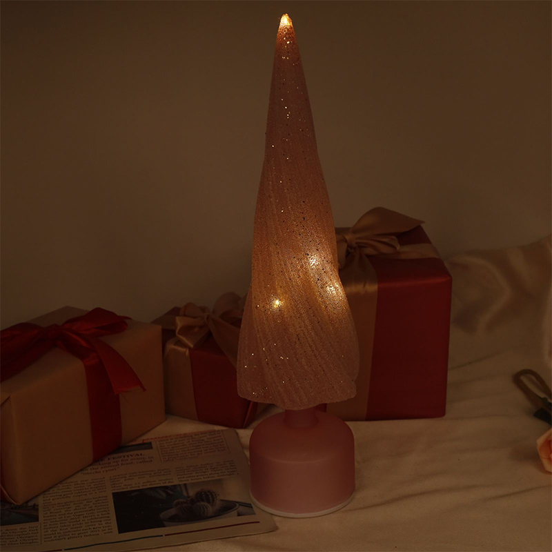 Árvore de Natal festiva de vidro giratória com tamanhos de 10 × 33 cm e 10 × 38 cm com luzes LED