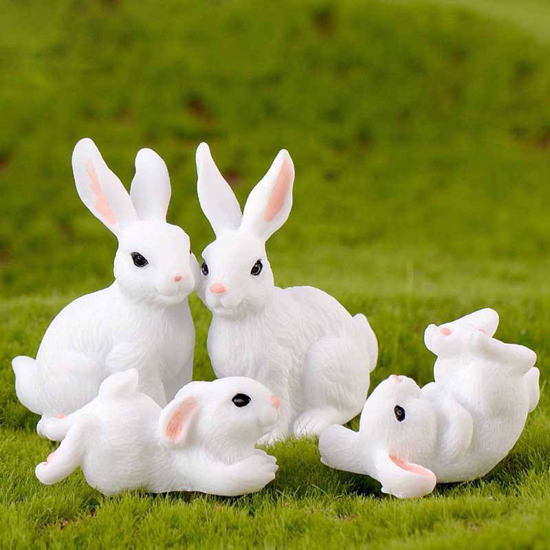 Conjunto de decoração de estatueta de coelhinho da Páscoa em resina de 8 cm
