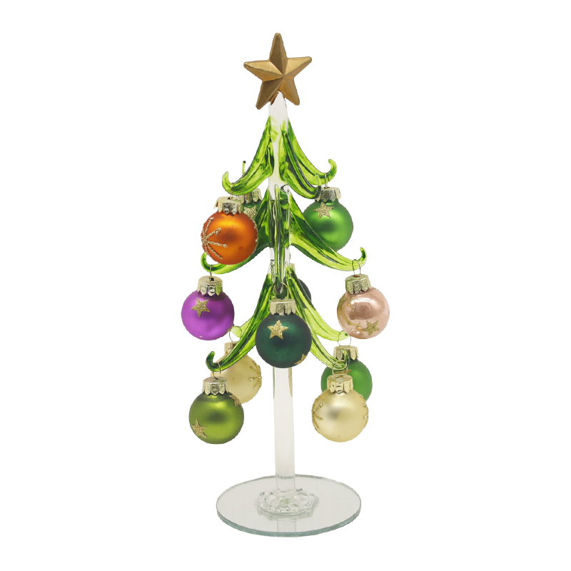 Árvore de Natal festiva de vidro 10×25 cm e 10×30 cm adornada com opções de bolas decorativas