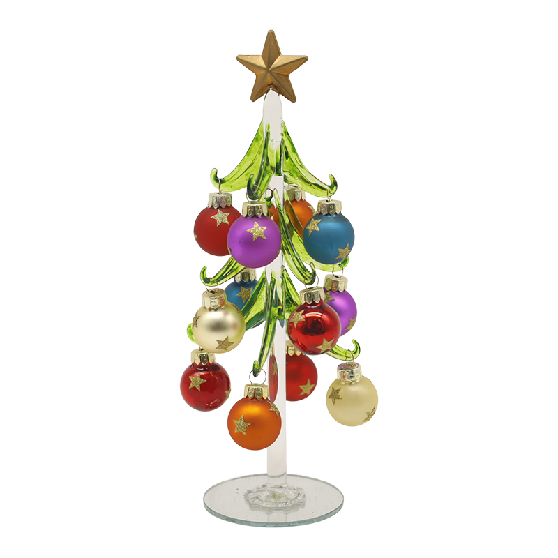 Árvore de Natal festiva de vidro 10×25 cm e 10×30 cm adornada com opções de bolas decorativas