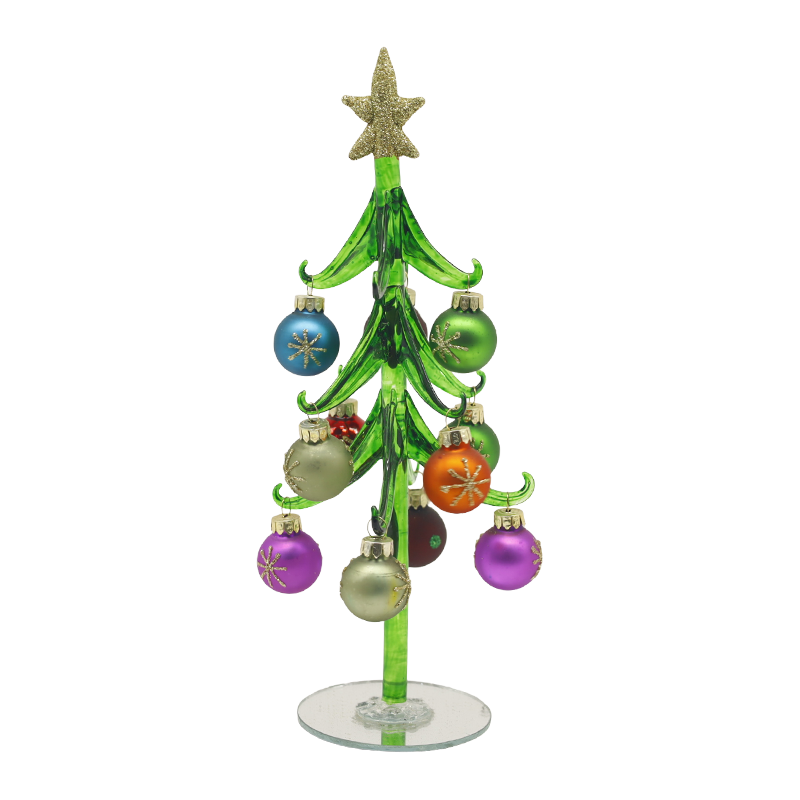 Árvore de Natal festiva de vidro 10×25 cm e 10×30 cm adornada com opções de bolas decorativas