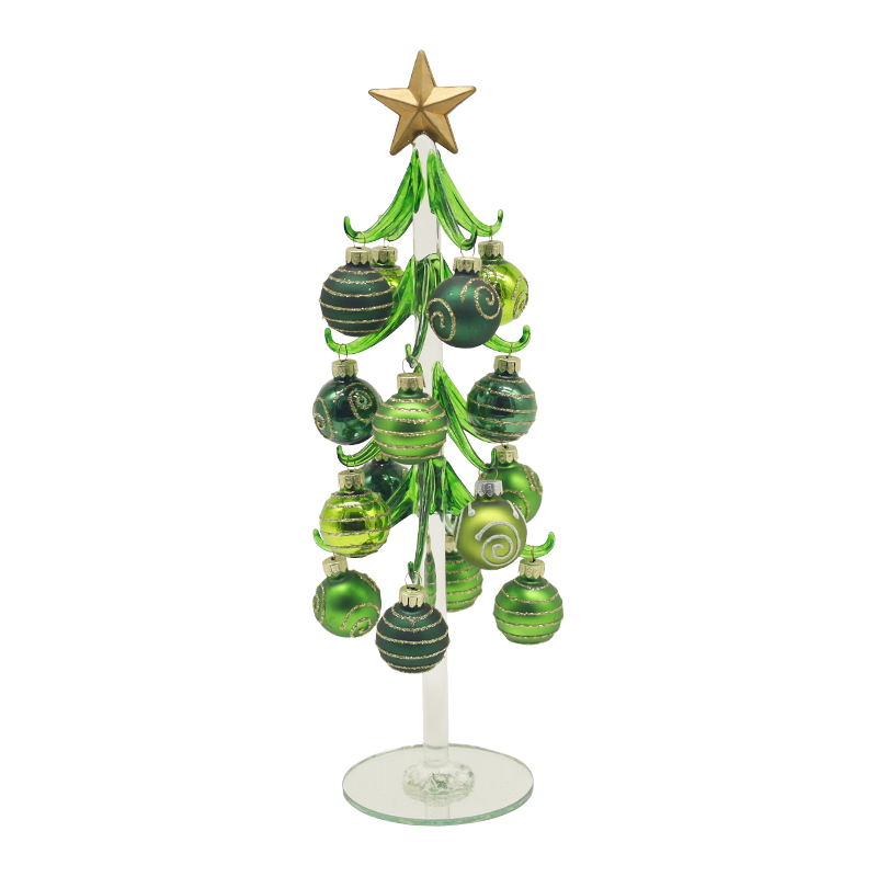 Árvore de Natal festiva de vidro 10×25 cm e 10×30 cm adornada com opções de bolas decorativas