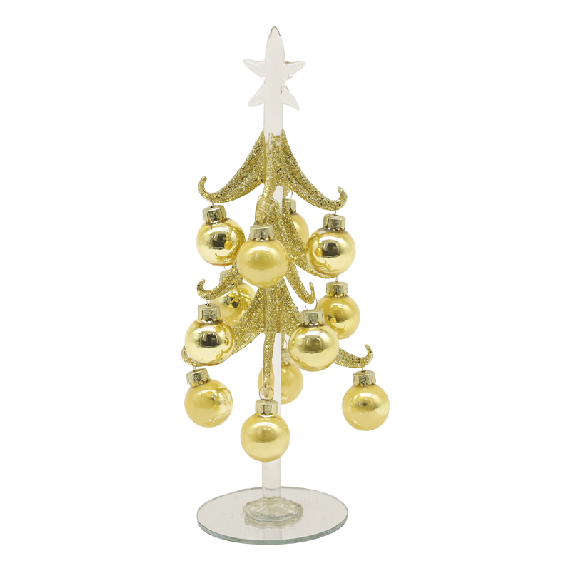 Árvore de Natal festiva de vidro dourado de 10 × 25 cm e 10 × 30 cm adornada com opções de bolas decorativas