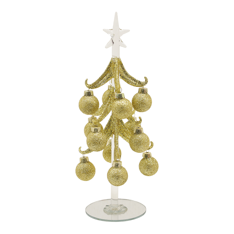 Árvore de Natal festiva de vidro dourado de 10 × 25 cm e 10 × 30 cm adornada com opções de bolas decorativas