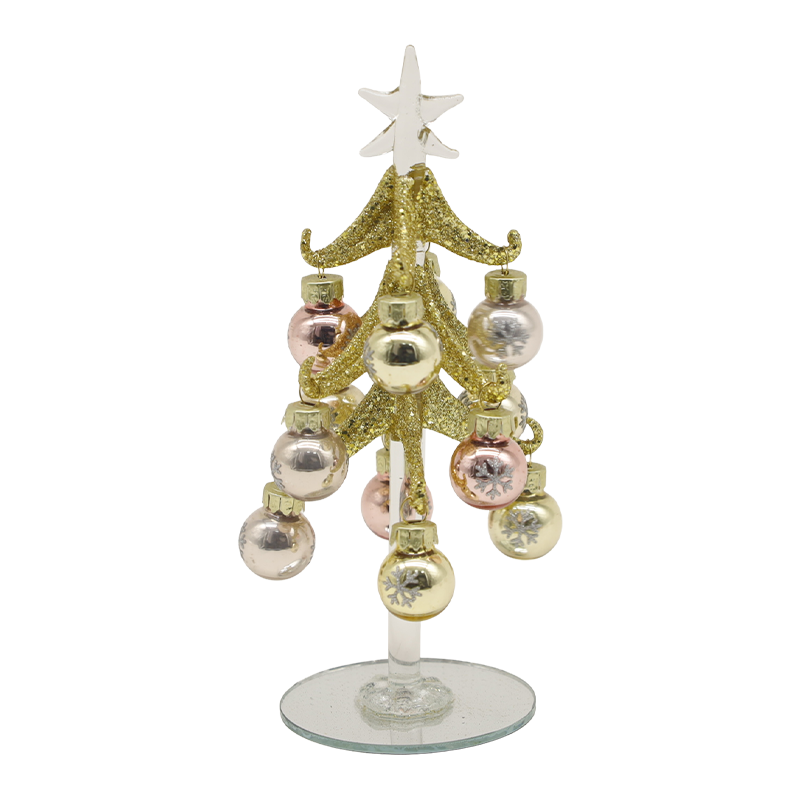 Árvore de Natal festiva de vidro dourado de 10 × 25 cm e 10 × 30 cm adornada com opções de bolas decorativas