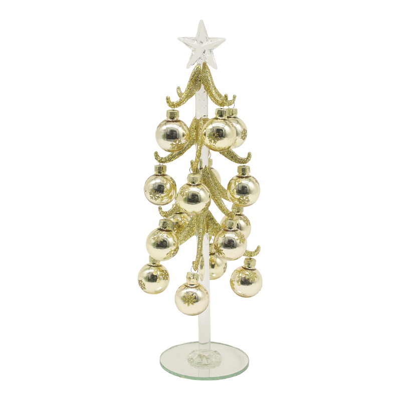 Árvore de Natal festiva de vidro dourado de 10 × 25 cm e 10 × 30 cm adornada com opções de bolas decorativas
