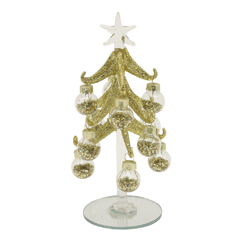 Árvore de Natal festiva de vidro dourado de 10 × 25 cm e 10 × 30 cm adornada com opções de bolas decorativas