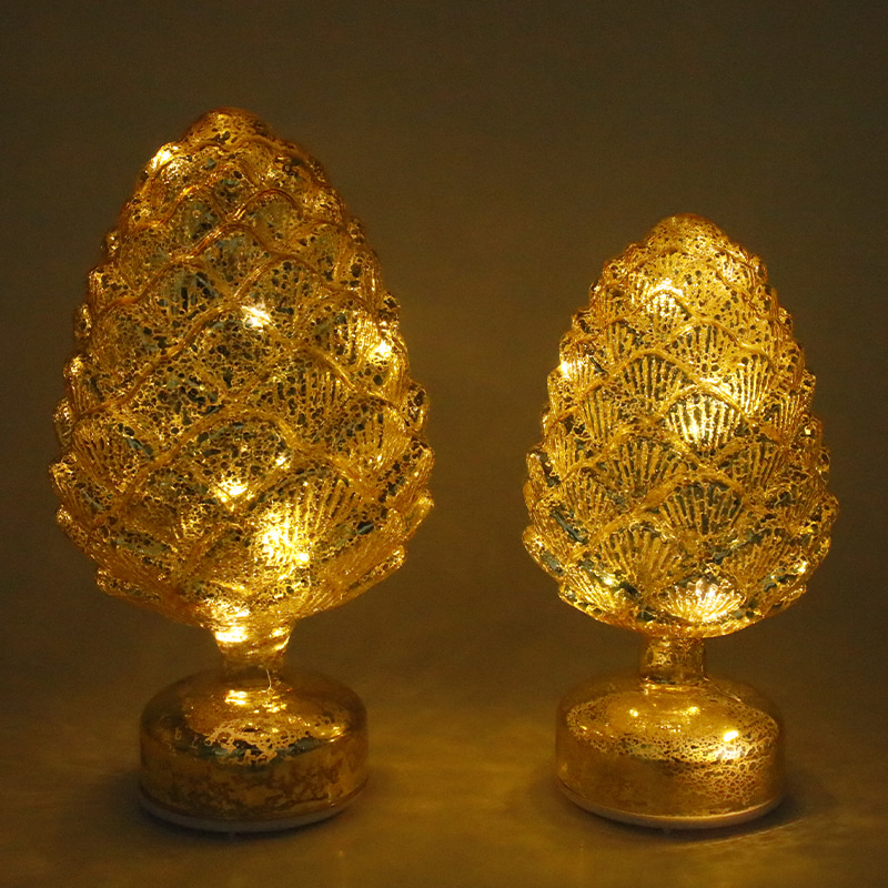 15×28 cm e 11×22 cm Pinha Natal Vidro Giratório LED Decoração de mesa
