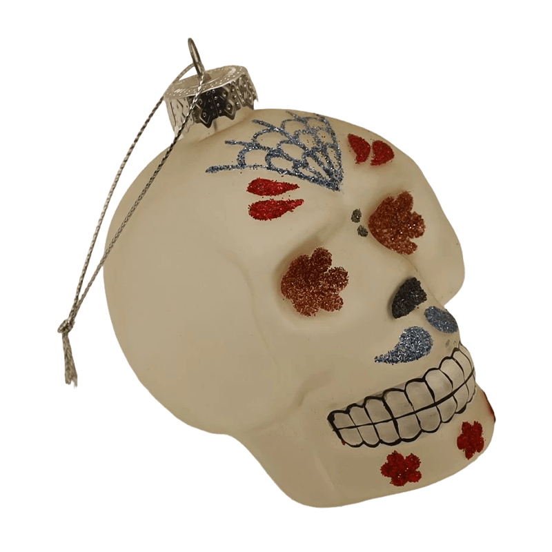 Conjunto de ornamento de caveira de vidro de Halloween pintado à mão de 8 * 9 cm