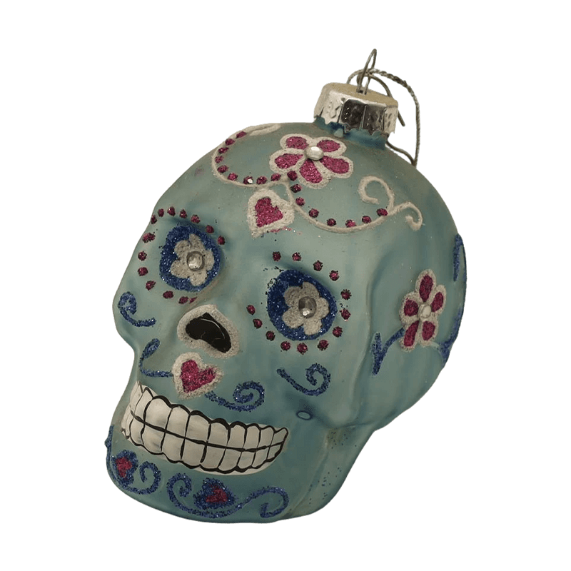 Conjunto de ornamento de caveira de vidro de Halloween pintado à mão de 8 * 9 cm