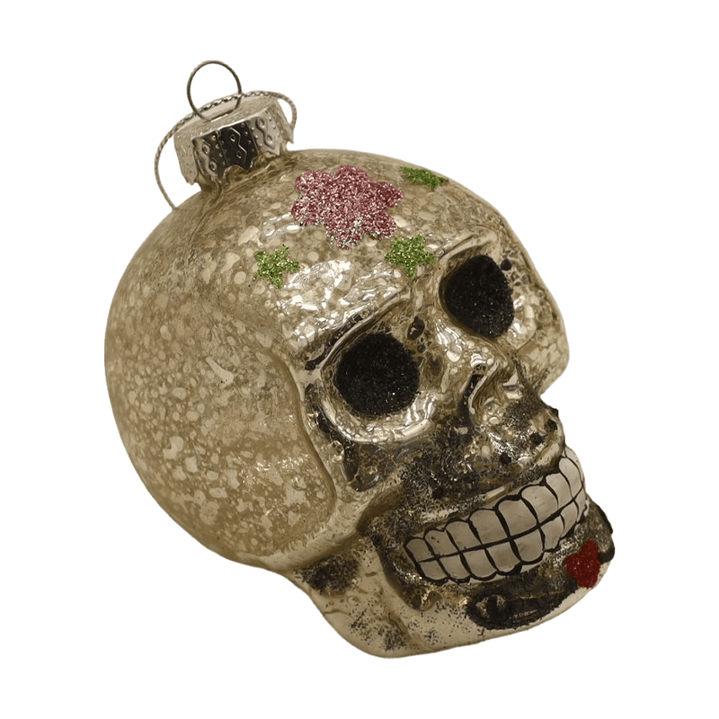 Conjunto de ornamento de caveira de vidro de Halloween pintado à mão de 8 * 9 cm