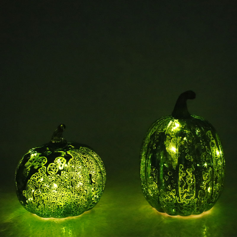 Ornamento de mesa para lâmpada de abóbora de vidro LED de Halloween de 12 * 15 cm